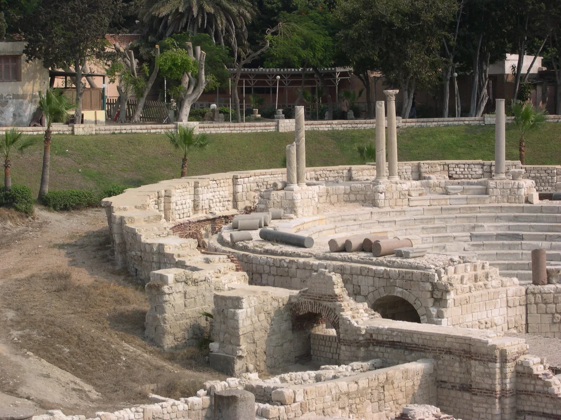 Excavated Roman-era ruins and marble seating at Kom el-Dikka in Alexandria