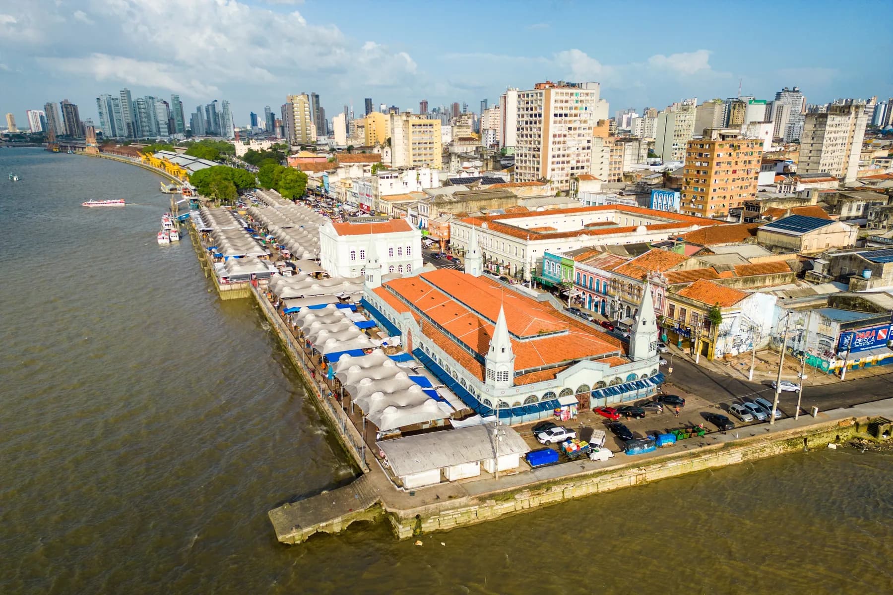 Aerial view of Ver-o-Peso market and the waterfront in Belém, Brazil