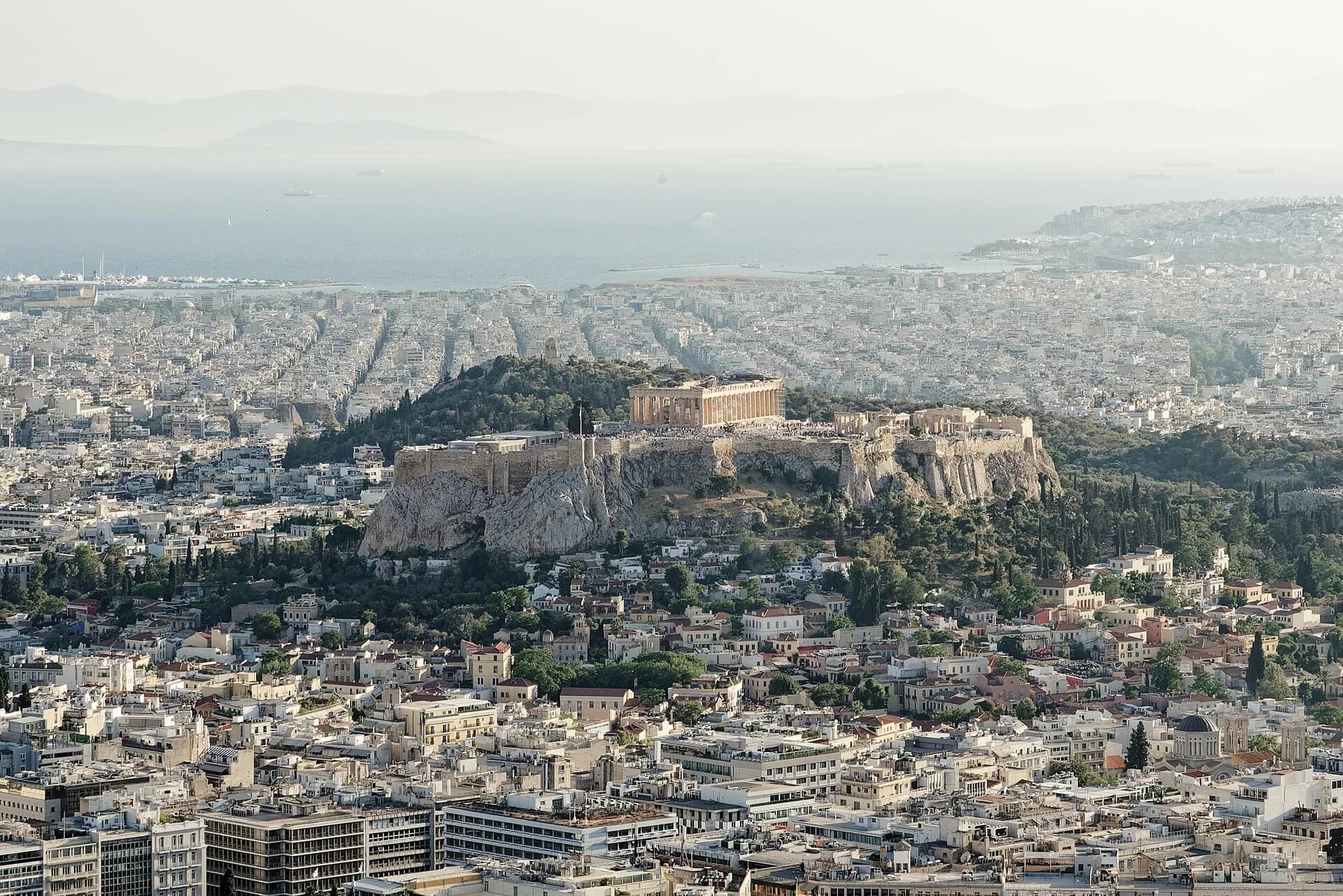 The Acropolis of Athens seen from Lycabettus Hill in evening light