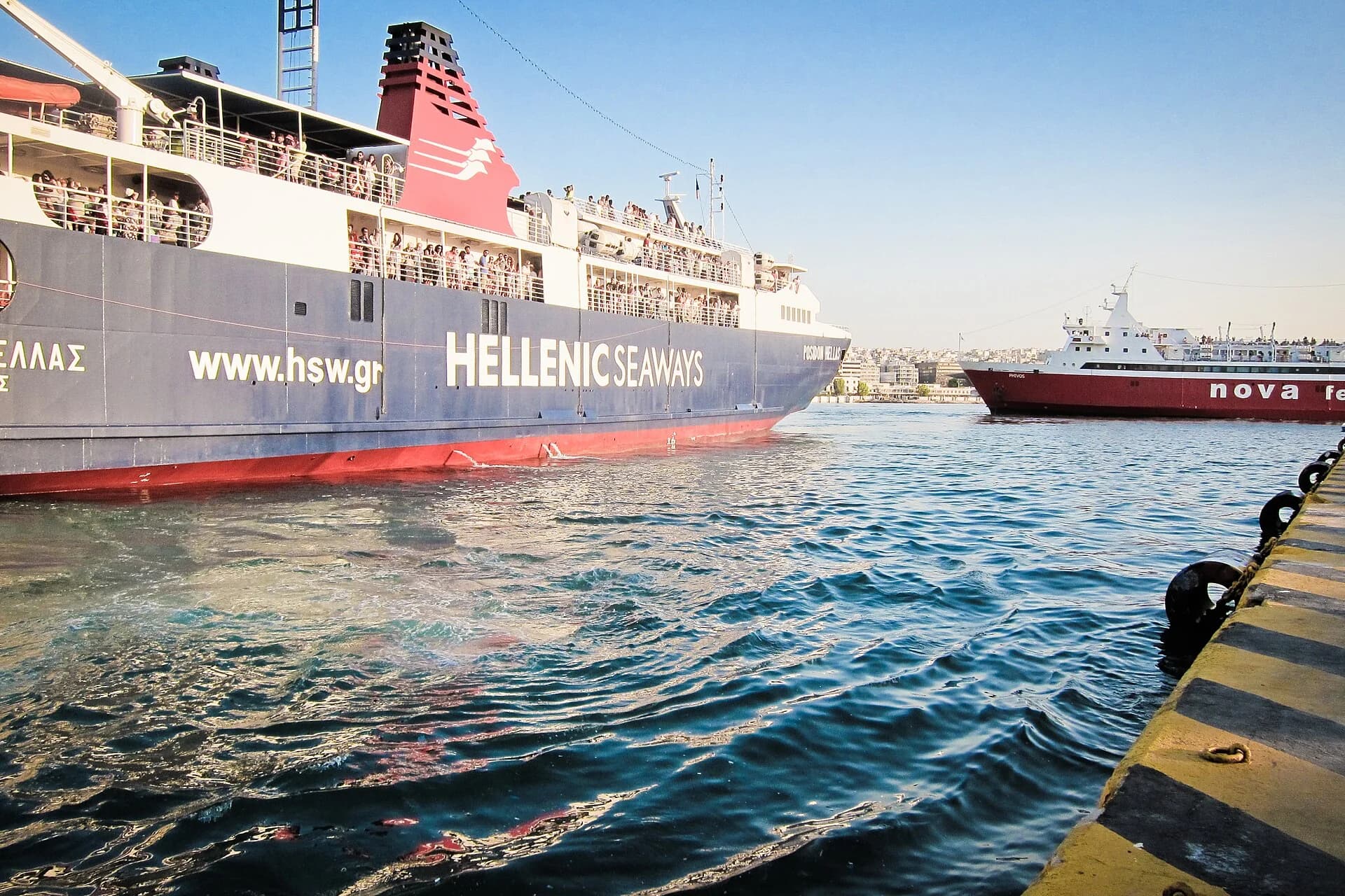 Boats gathered in the harbor at Piraeus, the working port of Athens