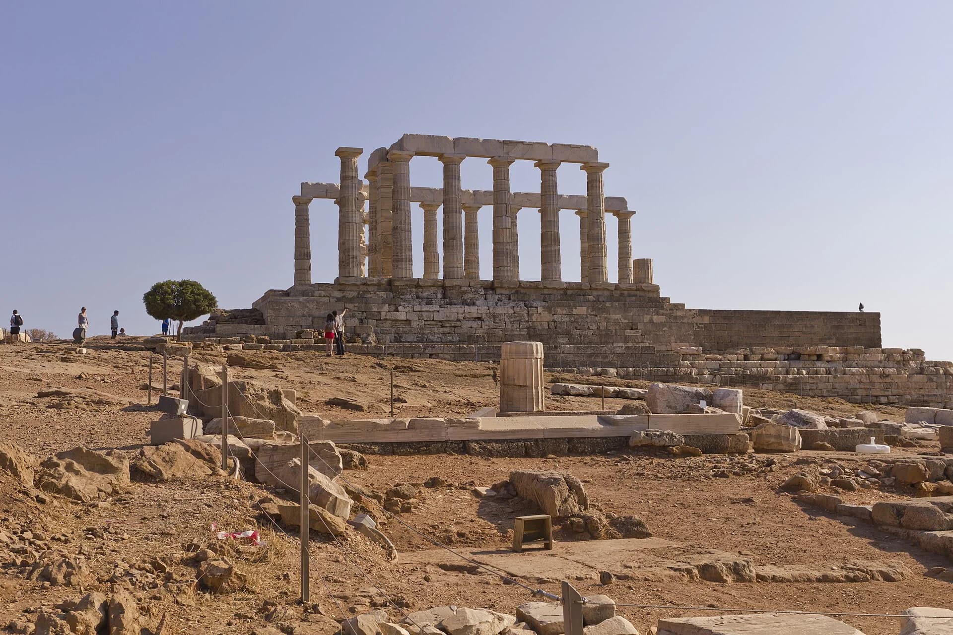 The Temple of Poseidon above the sea at Cape Sounion in Attica
