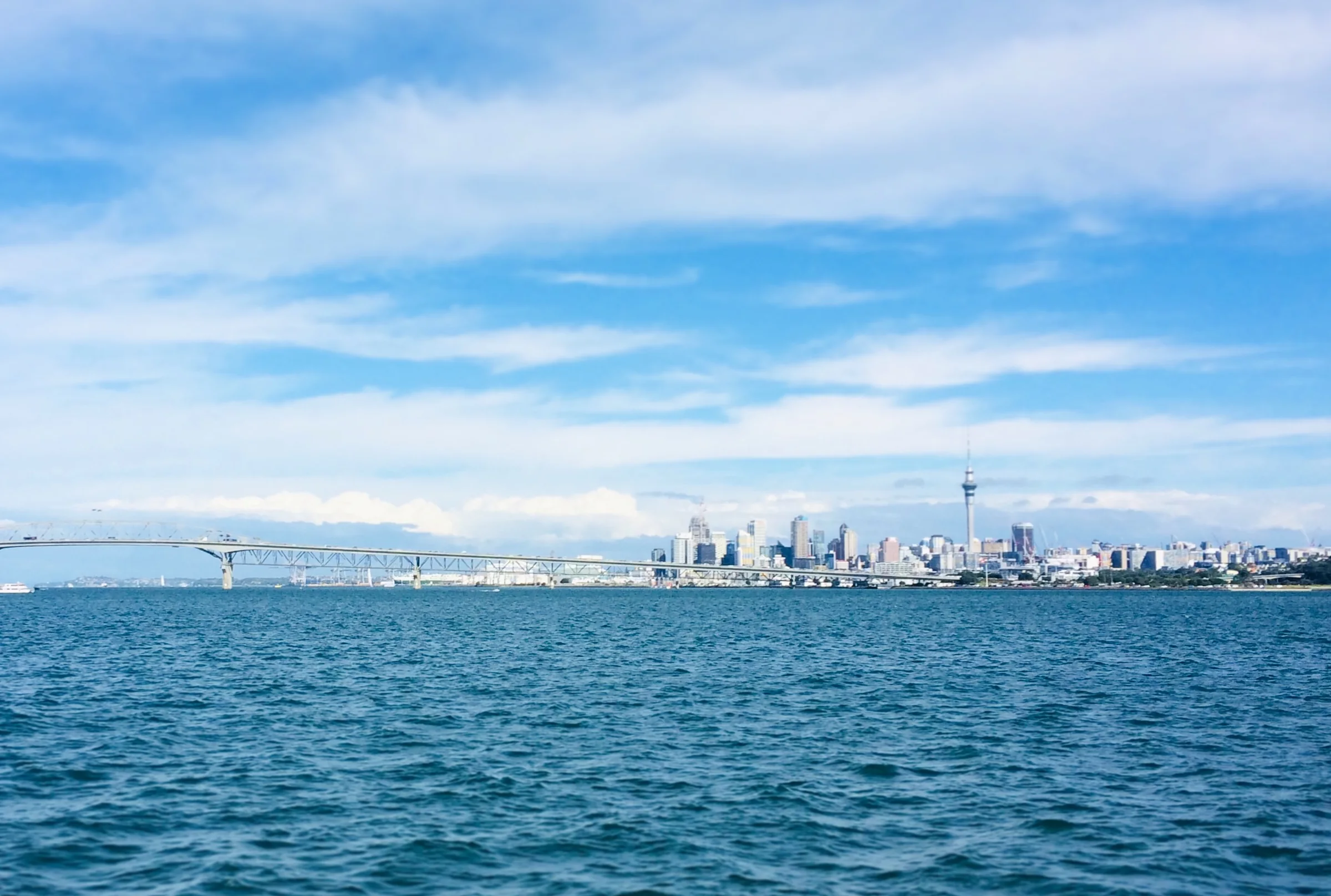 Auckland skyline and harbour viewed across the Waitematā Harbour