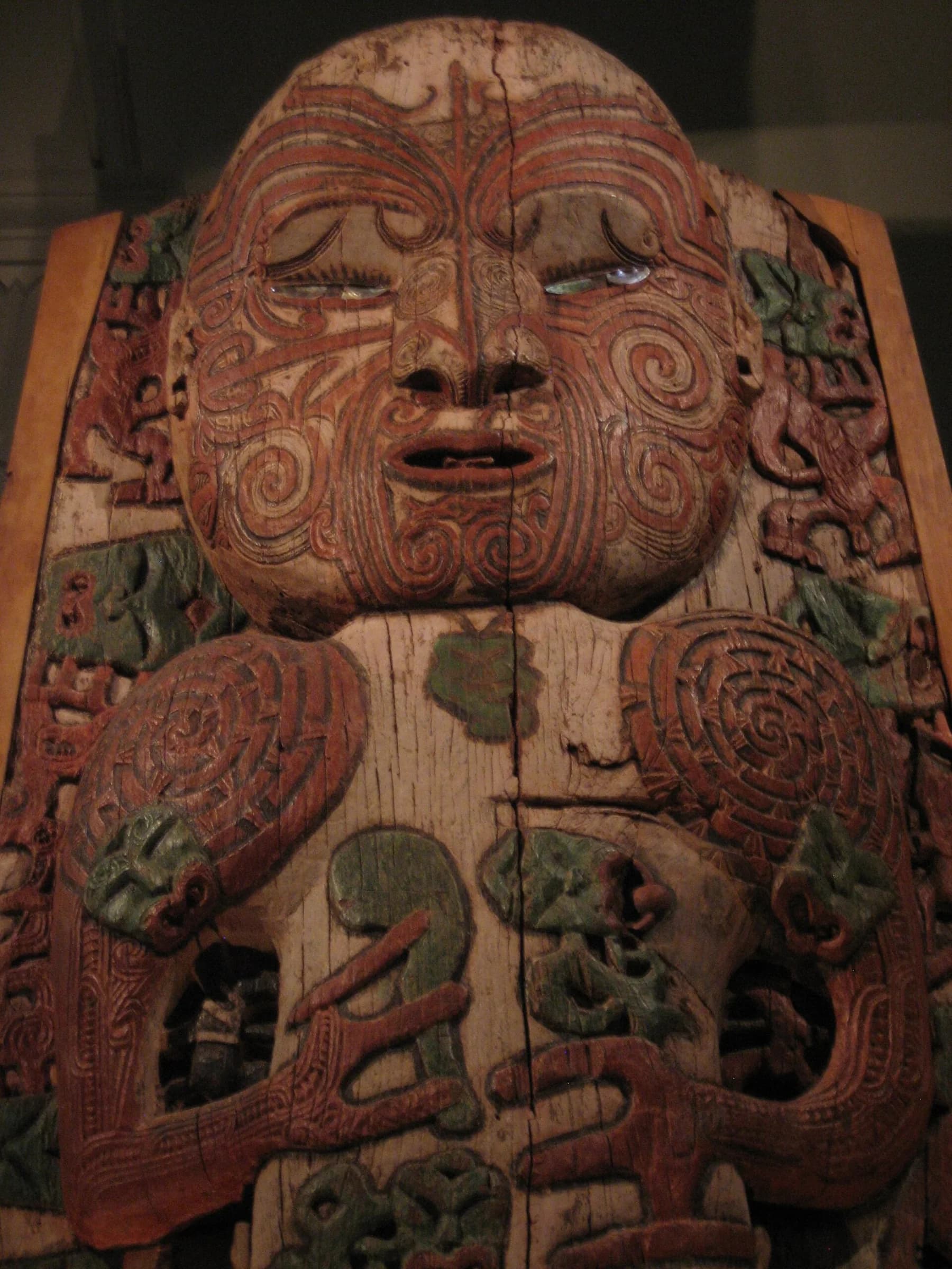 Māori carved sculpture displayed in Auckland, New Zealand