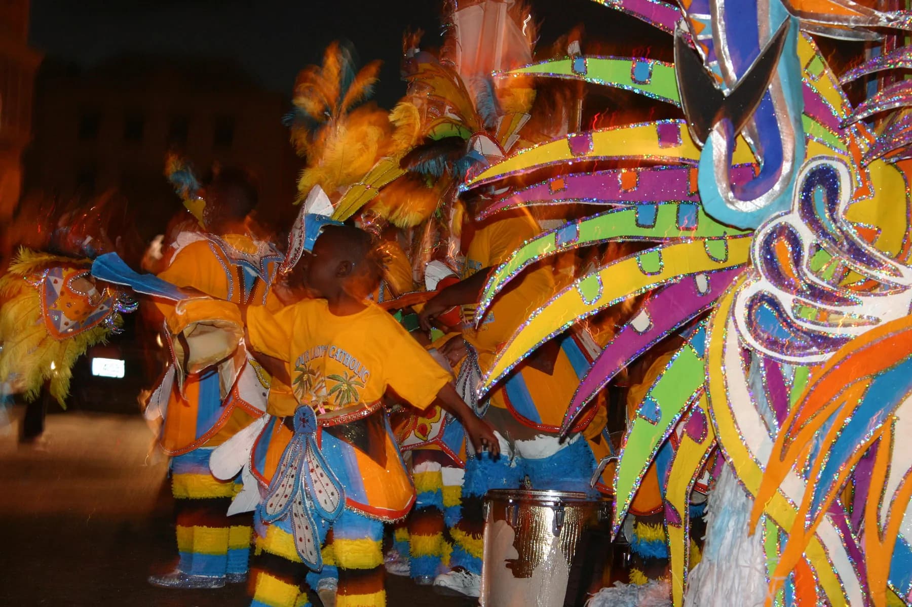 Colorful Junkanoo costumes during a Nassau cultural festival in the Bahamas