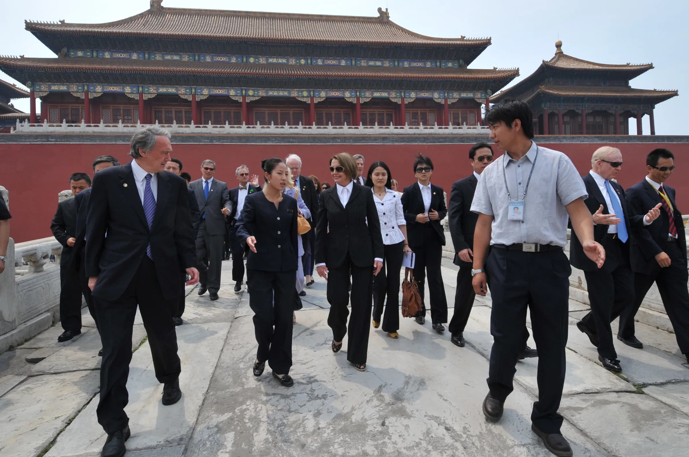 Visitors approaching the Meridian Gate of the Forbidden City in Beijing