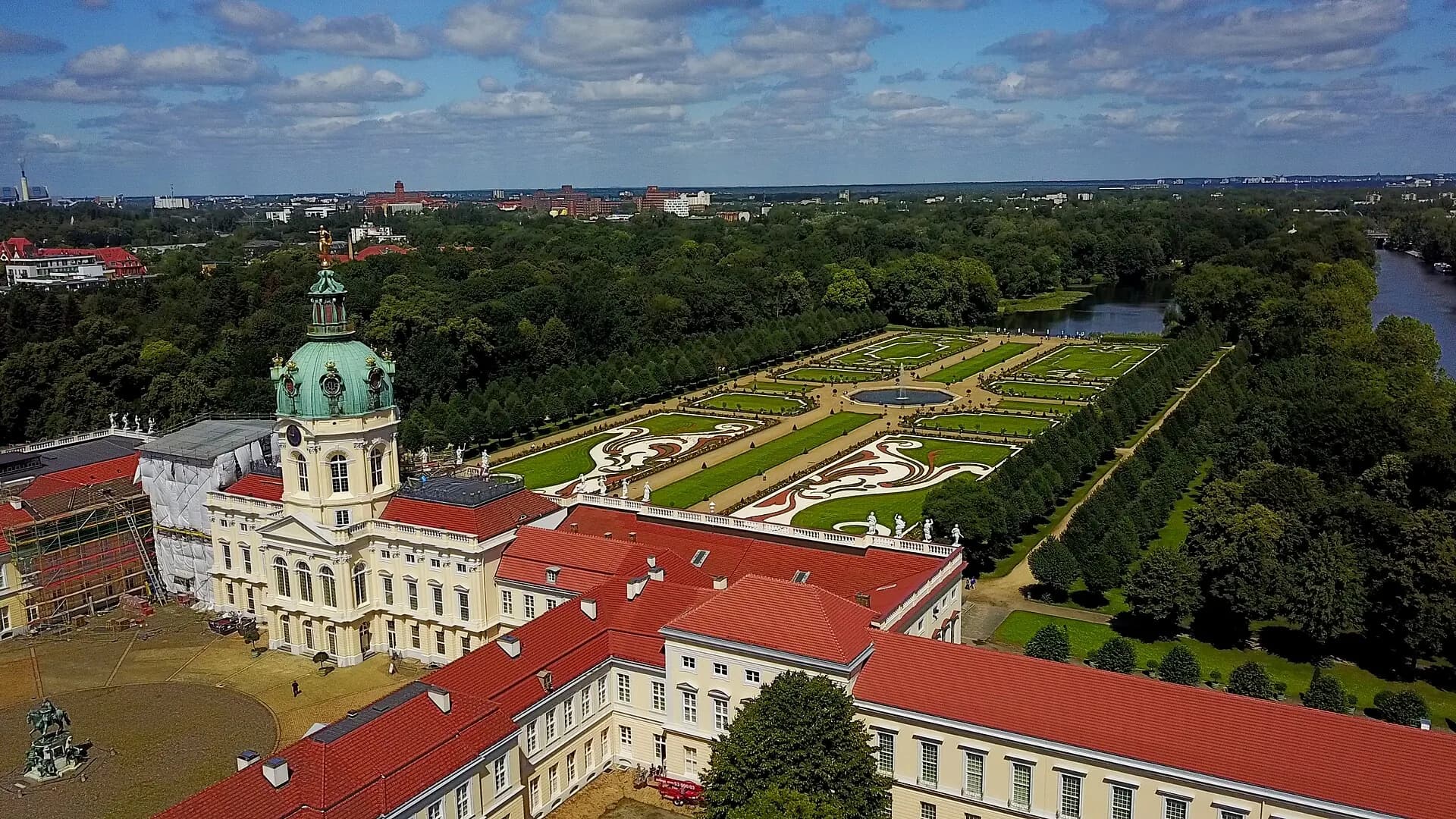 Aerial view of Charlottenburg Palace and its formal gardens in Berlin