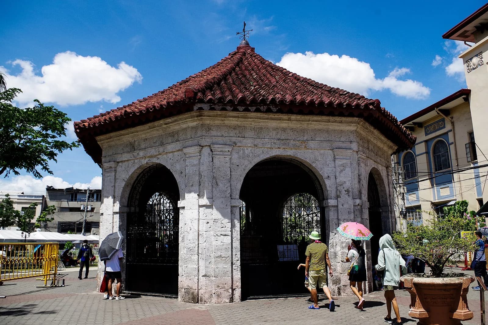 Stone pavilion housing Magellan's Cross in the historic center of Cebu City