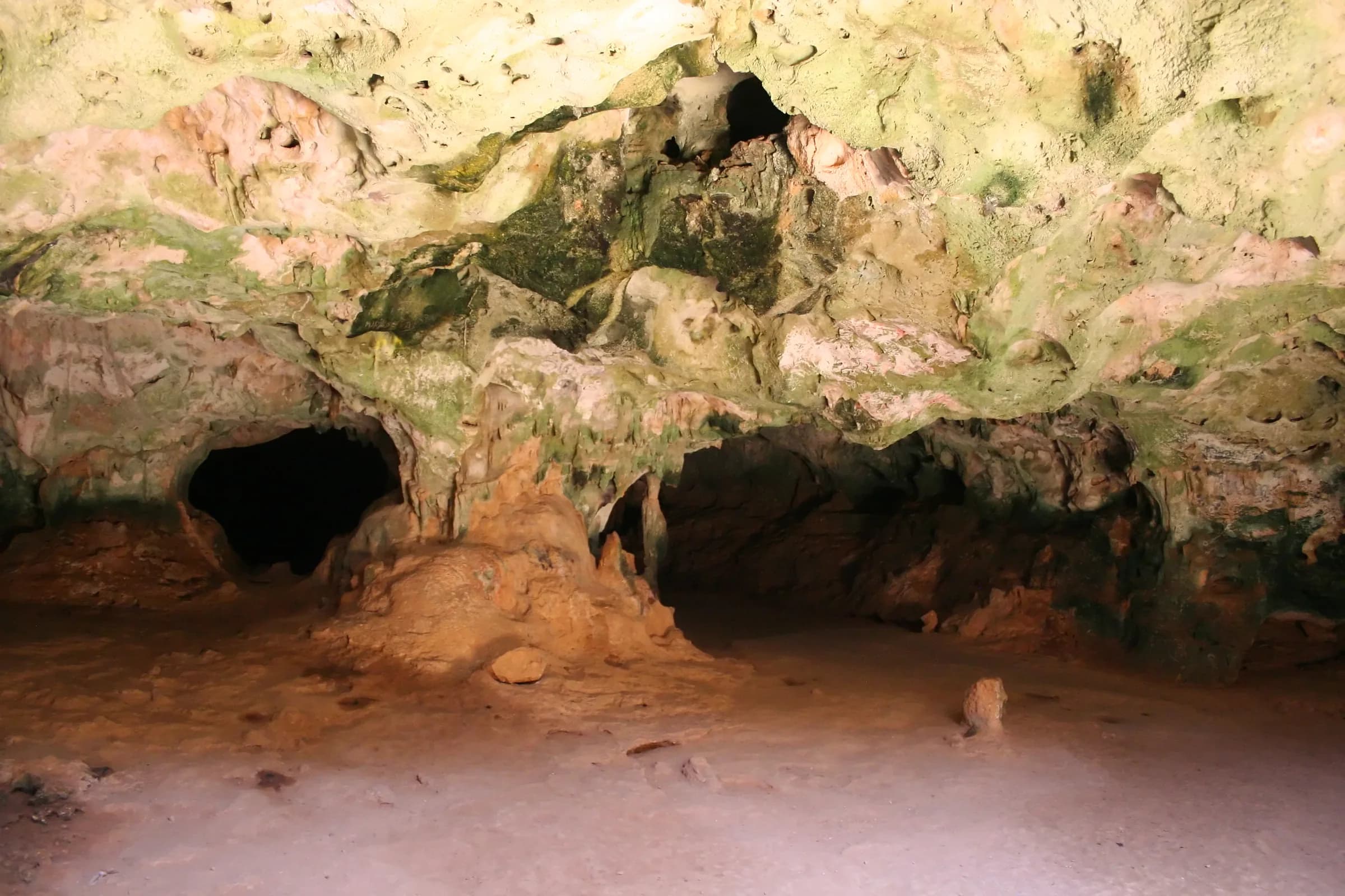 Sunlight entering the limestone chambers of Guadirikiri Cave in Aruba